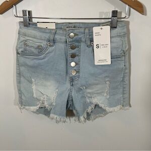 NWT American Bazi High Waist Button Fly Distressed Shorts | Size S